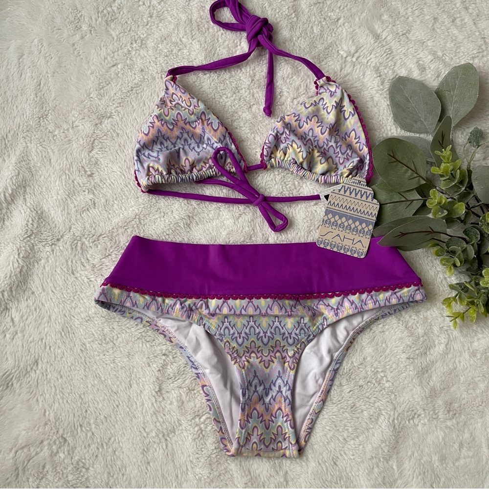 SAHA Geometric Halter Triangle String Bikini Set Size 32 / S NWT